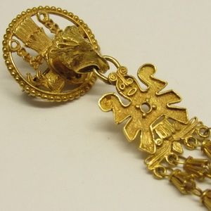 18k Unique Mexico Falling Eagle Vintage Brooch